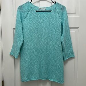 Lulu-B Turquoise Loose Knit Long Line Tunic Sweater Top - Size Small